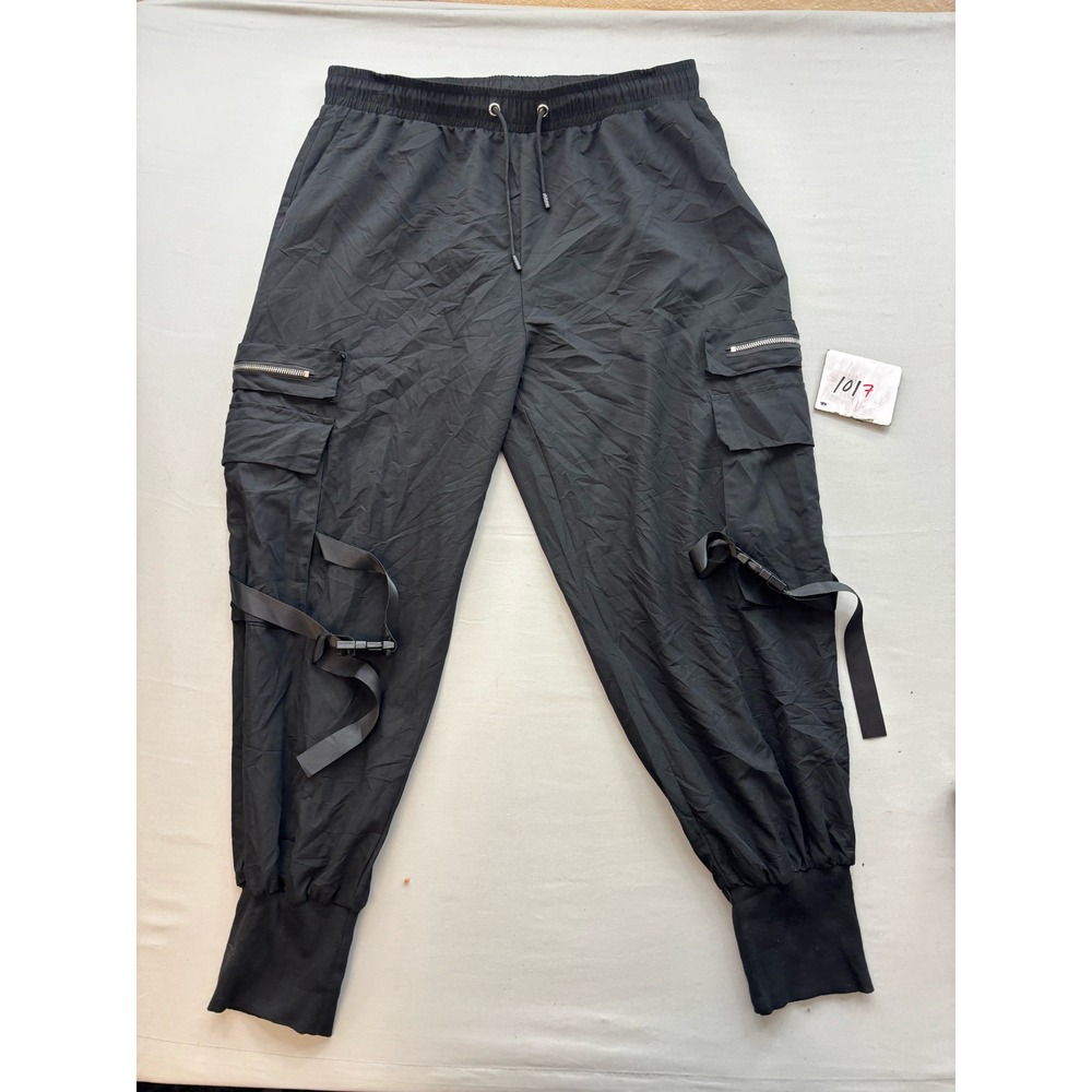 SHEIN Mens Black Techwear Cargo Jogger Pants Buckle Straps Pockets XXL